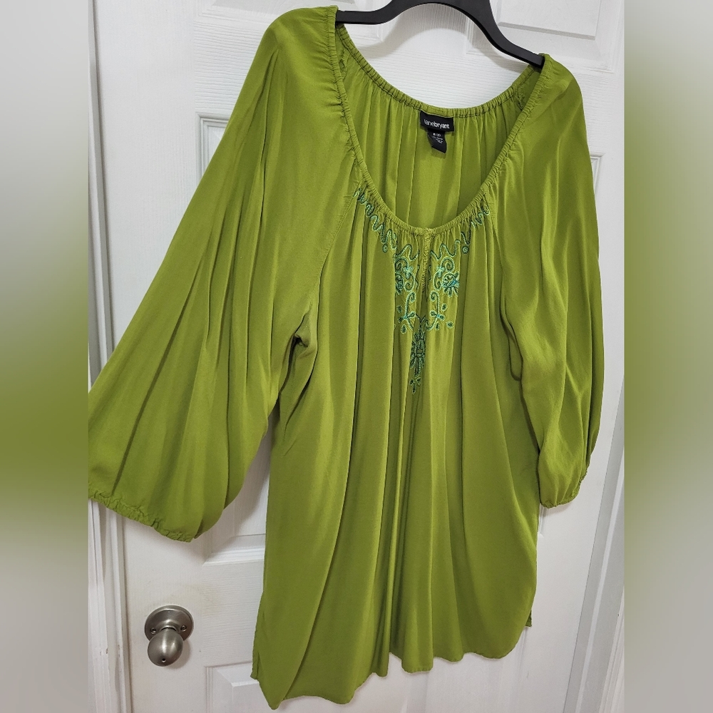Lane Bryant, 18/20, Green Embroidered Midi Dress